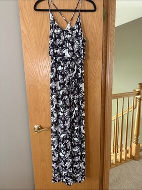 Black, White, Purple Floral Maxi Dress